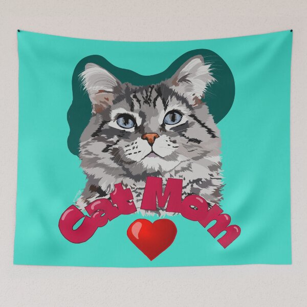 Item preview, Fluffy Blue Eyed Tabby Cat Mom Vector Illustration designed and sold by BHDigitalArt.