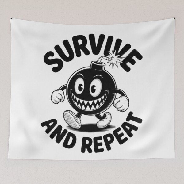 Item preview, Survive and Repeat Retro Bomb Character Streetwear Graphic designed and sold by NewUSShop.