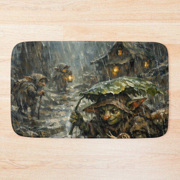 Item preview, Cozy Goblin Rain Scene – Dark Fantasy Woodland Creatures in a Magical Forest Village designed and sold by cr6zym1nd.