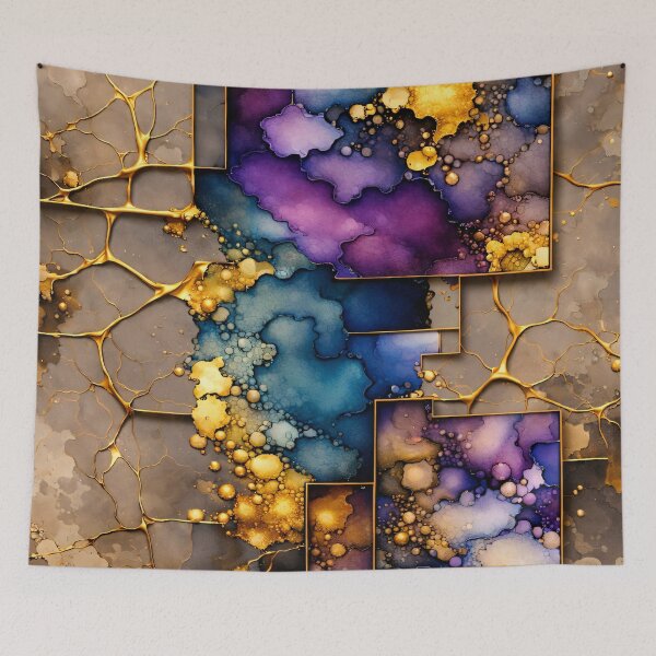 Item preview, Luxury Purple Blue Gold Abstract Geometric Wall Art designed and sold by Kaleidoscope Print.