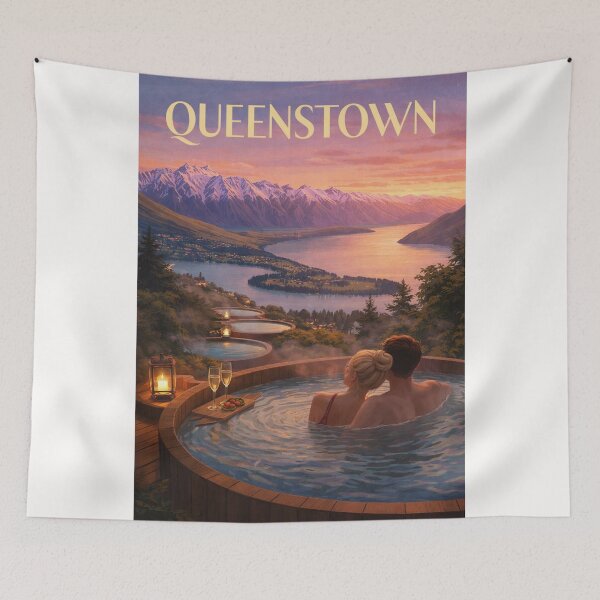 Item preview, Queenstown Lake Wakatipu Onsen Pools Southern Alps Sunset View New Zealand designed and sold by Places On Earth.