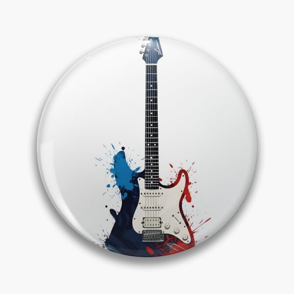 Item preview, An electric guitar with a white body and black neck, set against a vibrant red and blue abstract background. designed and sold by VerizalShop.
