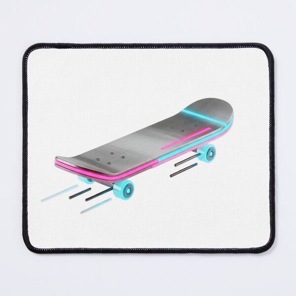 Item preview, A sleek, metallic skateboard with glowing pink and blue edges. designed and sold by VerizalShop.
