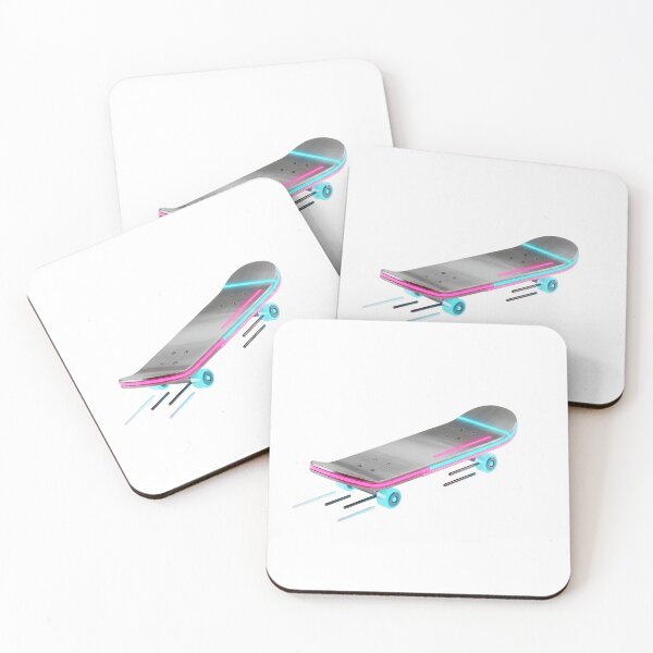 Item preview, A sleek, metallic skateboard with glowing pink and blue edges. designed and sold by VerizalShop.