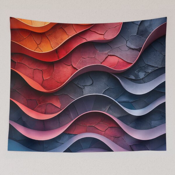 Aperçu de l'œuvre Tableau abstrait à vagues superposées au coucher du soleil créée et vendue par Kaleidoscope Print.