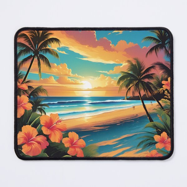 Item preview, Hibiscus Framed Tropical Beach Sunset Illustration designed and sold by CASASIS_MERCH.