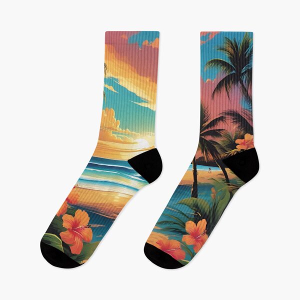 Item preview, Hibiscus Framed Tropical Beach Sunset Illustration designed and sold by CASASIS_MERCH.
