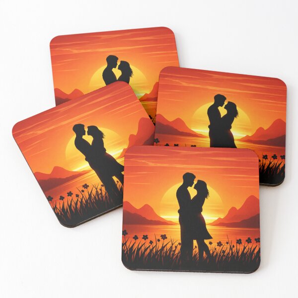 Item preview, Romantic Sunset Silhouette Couple by the Lake designed and sold by ArtoryNest.