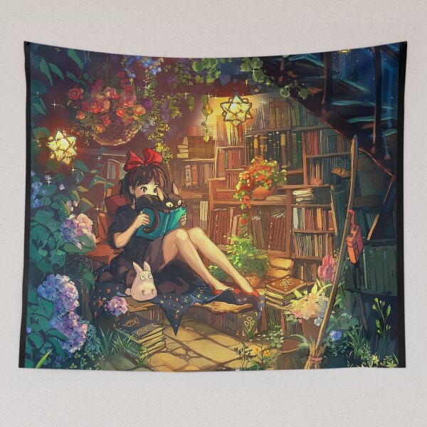 Item preview, Cute kawaii art girl [[kiki's]] go -%[ghiblis]%- flying away reads book designed and sold by Wenddys.