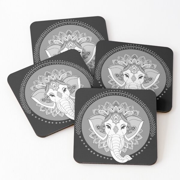 Item preview, Black Silver Elephant Mandala Lotus Spiritual Art designed and sold by DColourMuse.