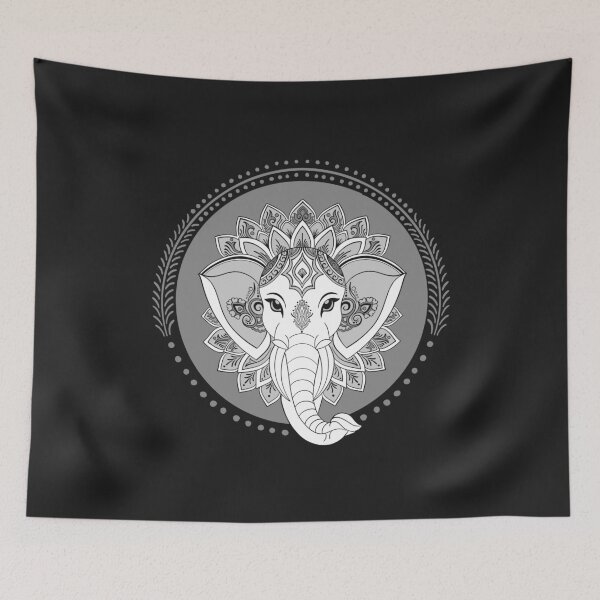 Item preview, Black Silver Elephant Mandala Lotus Spiritual Art designed and sold by DColourMuse.