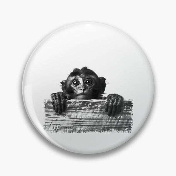 Item preview, Baby Monkey Peeking Over Wood Black and White Cute Animal Art designed and sold by inkoutninja.