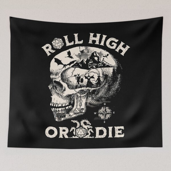 Item preview, Dungeons And Dragons Roll High Or Die. Party Fighting Dragons In A Skull Scene. designed and sold by elabdhasyaf.
