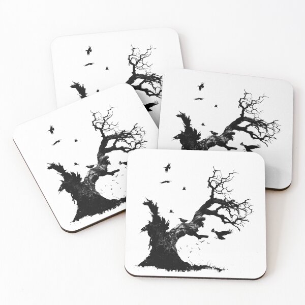 Item preview, Dark Tree Raven Silhouette Black and White Gothic Nature Art designed and sold by inkoutninja.