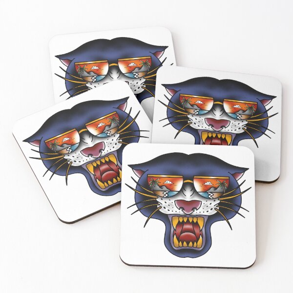 Item preview, Cool Panther with Sunglasses – Tropical Sunset Tattoo Style designed and sold by Krisu444.