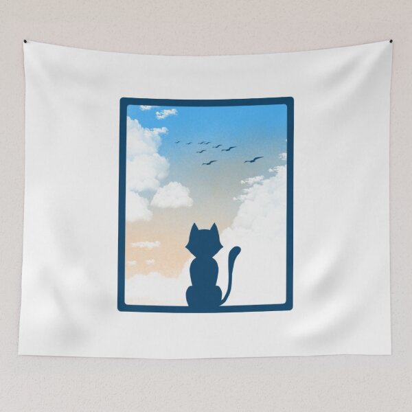 Item preview, Cat Silhouette WCat Silhouette Watching The Sky Dreamy Clouds And Birdsatching The Sky Dreamy Clouds And Birds designed and sold by MutzelArts.