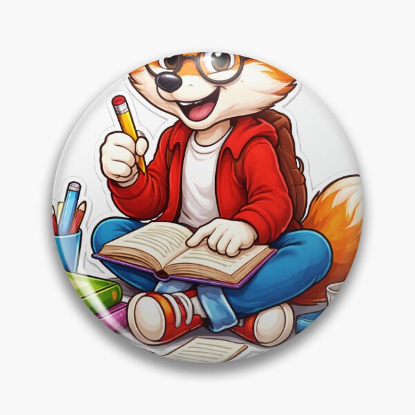 Item preview, A cute cartoon fox sits on the floor studying with books and a pencil, smiling happily. The colorful sticker design gives a fun and cozy learning vibe. designed and sold by redouanestudio.