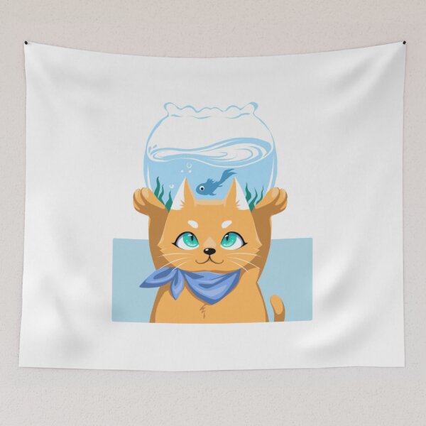 Item preview, Cute Orange Cat Holding Fish Bowl Kawaii Pet Graphic designed and sold by MutzelArts.