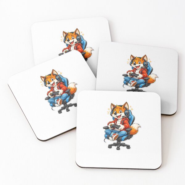 Item preview, A cheerful cartoon fox sits on a chair playing video games with a controller, showing an excited expression. The vibrant colors and fun sticker style create an energetic and playful vibe. designed and sold by redouanestudio.