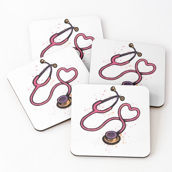 Item preview, Stethoscope with heart, medical symbol for doctors and healthcare workers, purple and pink watercolor designed and sold by Drawmecute.