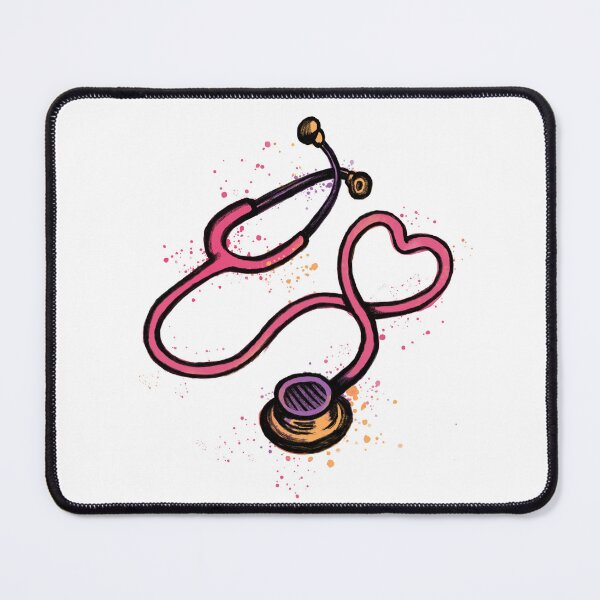 Item preview, Stethoscope with heart, medical symbol for doctors and healthcare workers, purple and pink watercolor designed and sold by Drawmecute.
