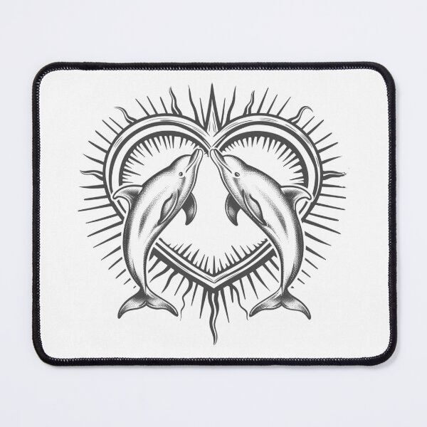 Item preview, Twin Dolphins Heart Sunburst Black and White Ocean Love Art designed and sold by inkoutninja.