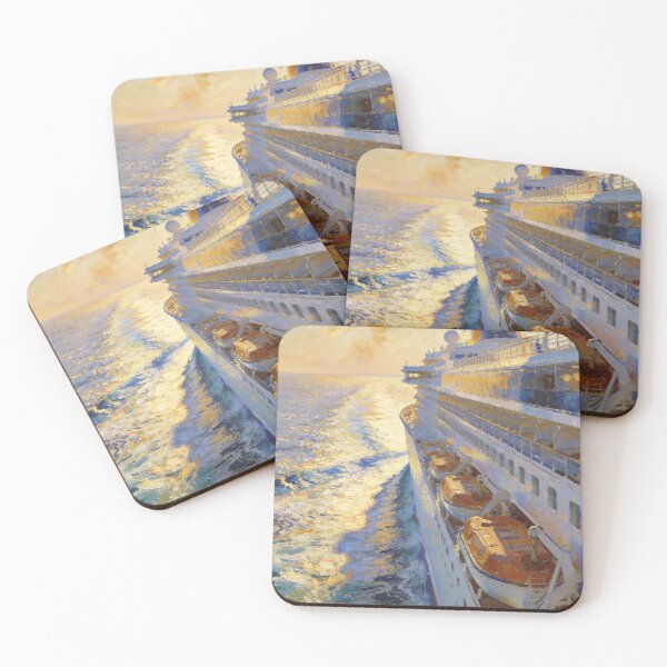 Item preview, Beautiful Ship Deck View Painting, People Relaxing on Luxury Cruise in Impressionism Style designed and sold by BlareBlare.