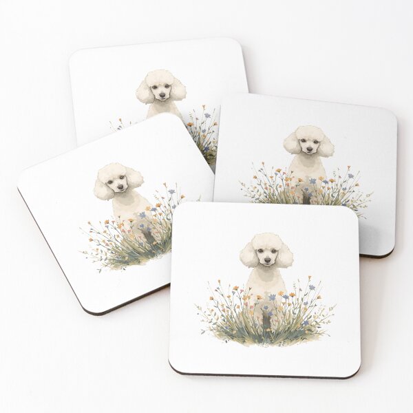 Item preview, White poodle and wildflowers designed and sold by uunaa.