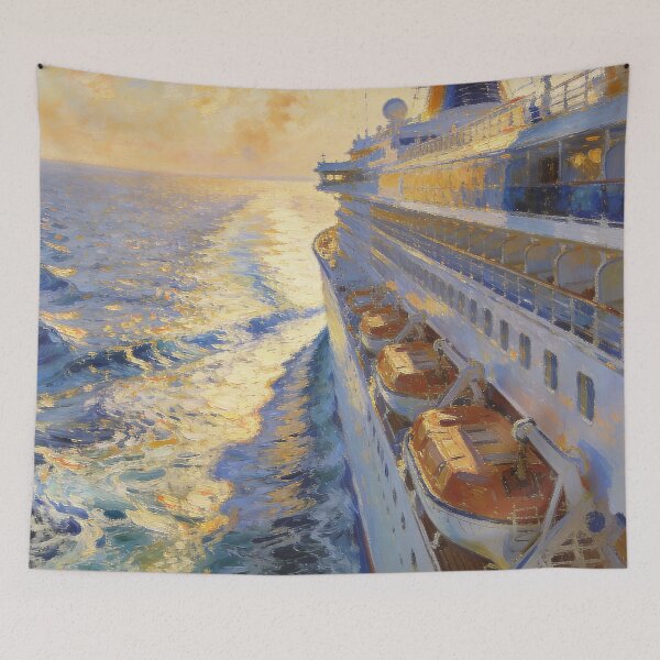 Item preview, Beautiful Ship Deck View Painting, People Relaxing on Luxury Cruise in Impressionism Style designed and sold by BlareBlare.