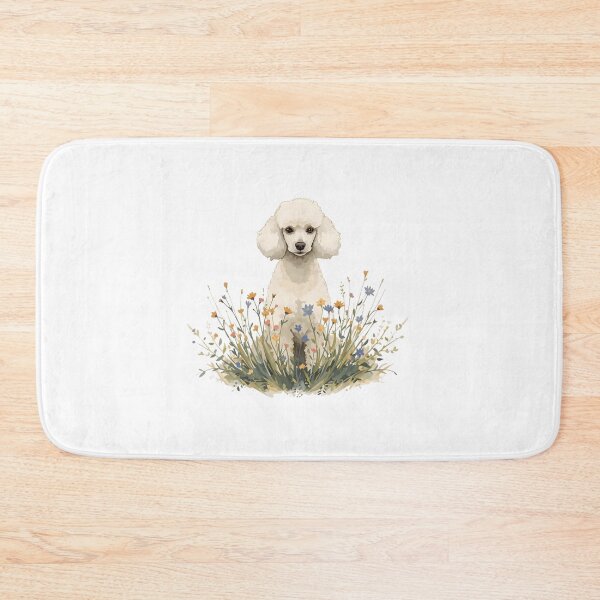 Item preview, White poodle and wildflowers designed and sold by uunaa.