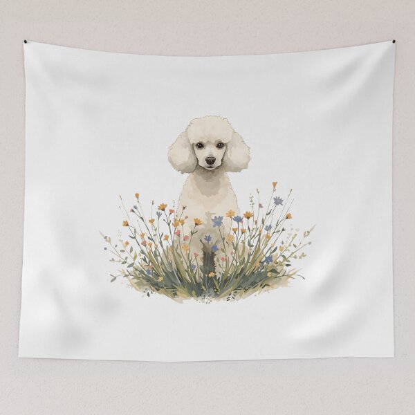 Item preview, White poodle and wildflowers designed and sold by uunaa.