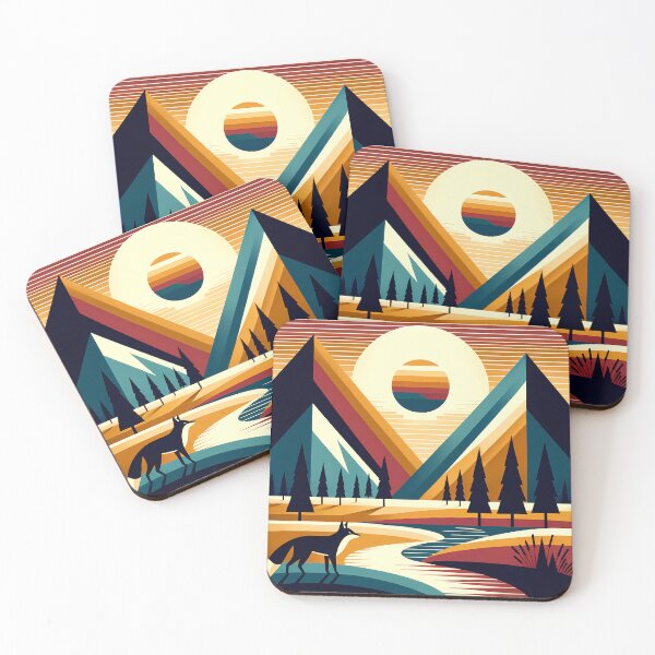 Item preview, Geometric Mountain Peaks with Fox and Sunset designed and sold by InkSmithery.