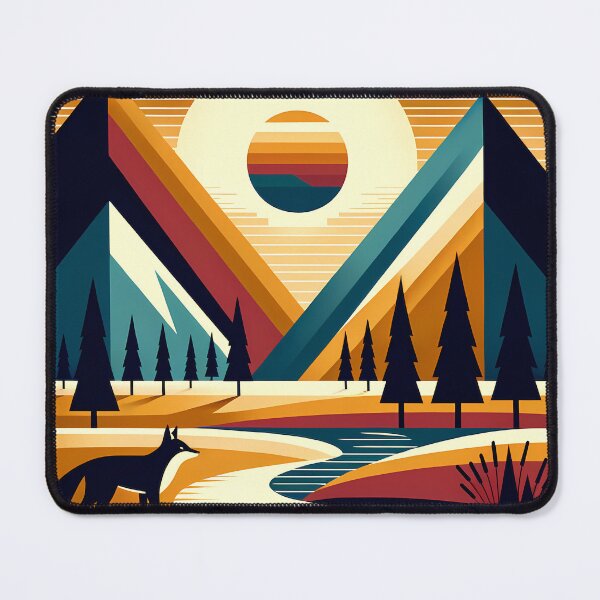 Item preview, Geometric Mountain Peaks with Fox and Sunset designed and sold by InkSmithery.