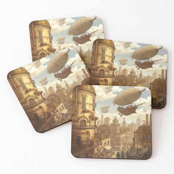 Item preview, Steampunk Airship City – Vintage Flying Ship Fantasy Landscape designed and sold by EchoWave11.