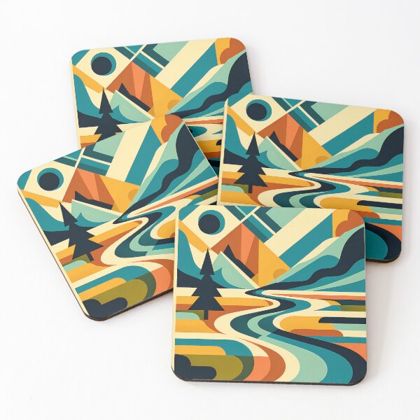 Item preview, Geometric Mountain River Landscape designed and sold by InkSmithery.