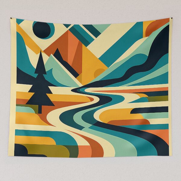 Item preview, Geometric Mountain River Landscape designed and sold by InkSmithery.