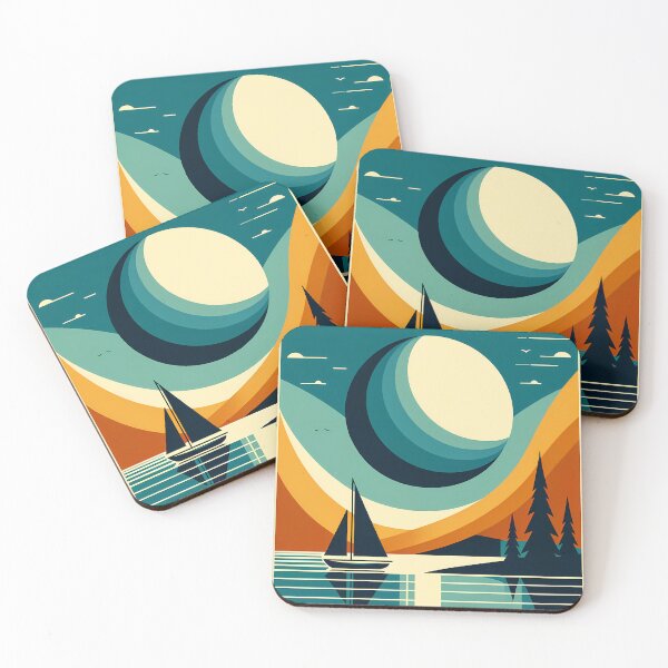 Item preview, Geometric Moon Over Lake Sailboat designed and sold by InkSmithery.