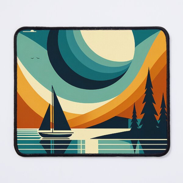 Item preview, Geometric Moon Over Lake Sailboat designed and sold by InkSmithery.