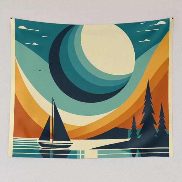 Item preview, Geometric Moon Over Lake Sailboat designed and sold by InkSmithery.
