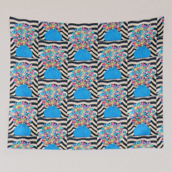 Item preview, Geometric abstract flowers in vase designed and sold by AHillierArt.