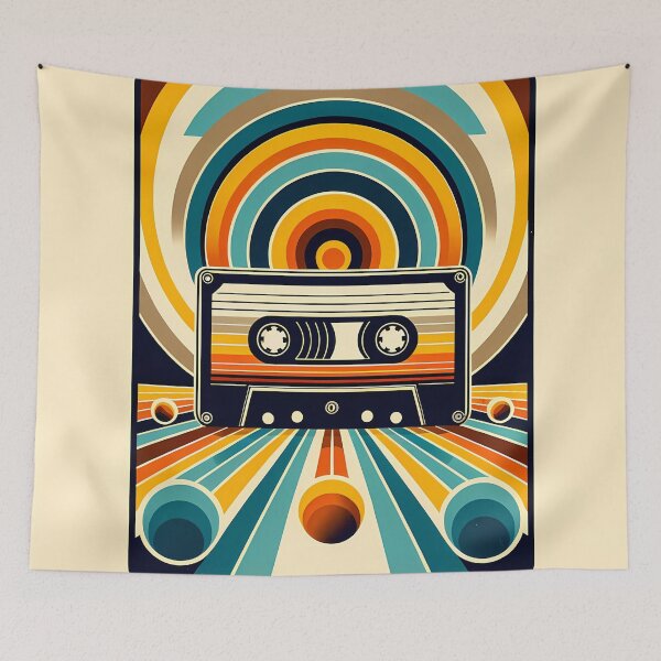 Item preview, Retro cassette with geometric rainbow lines designed and sold by InkSmithery.