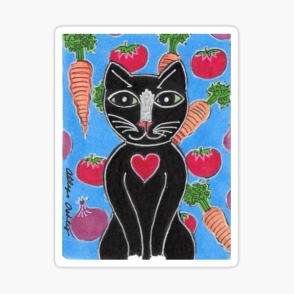 2018 Black Cat Surrounded By Vegetables Folk Art by BRIDEOFHYDE Sticker
