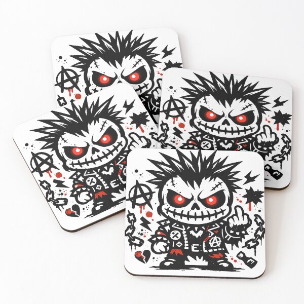 Item preview, Eskorbuto Punk Skull Mascot – Cute Angry Horror Punk Sticker, Grunge Anarchy Cartoon Skeleton, Red Black Underground Punk Art designed and sold by Dreamteeworks.