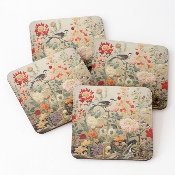 Item preview, Silk Floral Naturalistic Wild Flowers Birdy Carpet designed and sold by GrinGalore.