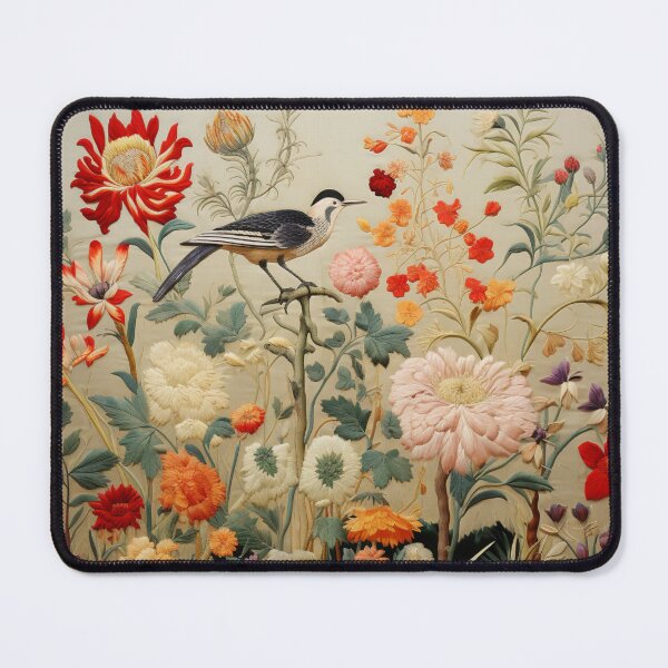 Item preview, Silk Floral Naturalistic Wild Flowers Birdy Carpet designed and sold by GrinGalore.