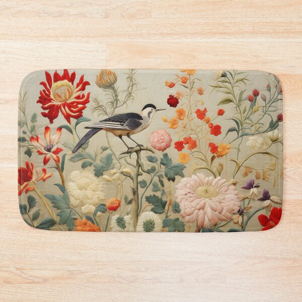 Item preview, Silk Floral Naturalistic Wild Flowers Birdy Carpet designed and sold by GrinGalore.