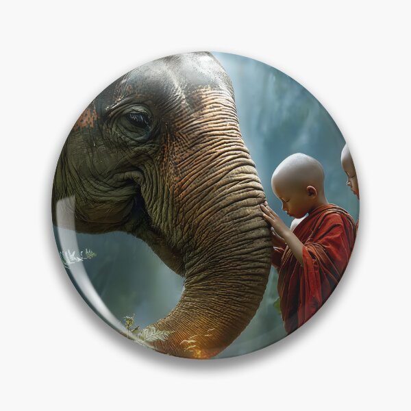 Item preview, Monks and Elephant in Lush Jungle Setting designed and sold by Artessie.