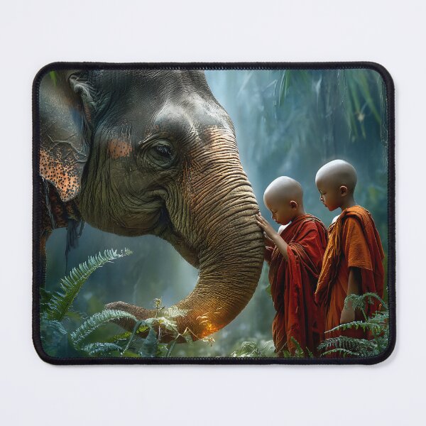 Item preview, Monks and Elephant in Lush Jungle Setting designed and sold by Artessie.