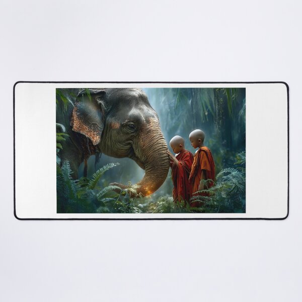 Item preview, Monks and Elephant in Lush Jungle Setting designed and sold by Artessie.
