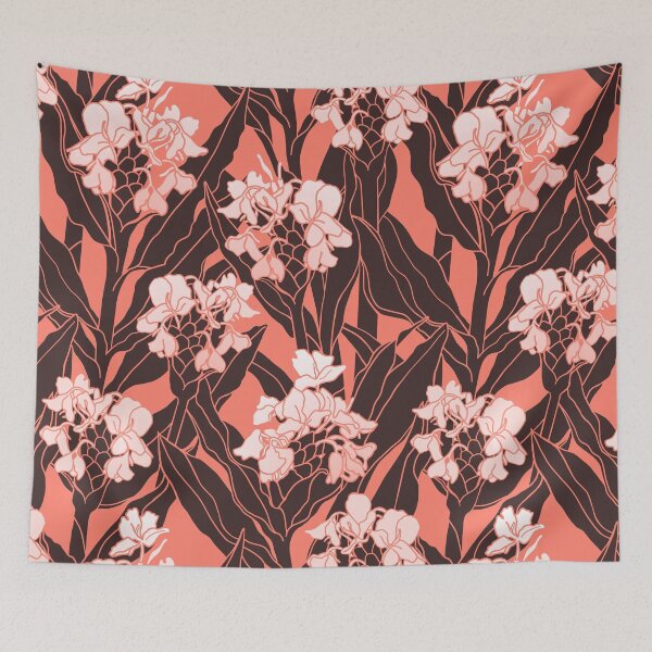 Item preview, Sweet Ginger Blossoms - peachy blush on dark brown designed and sold by Linda Maliuana.
